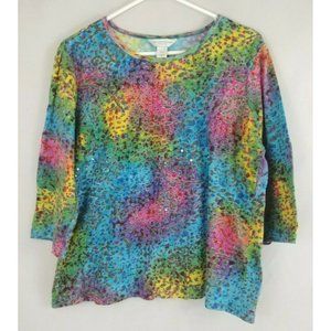 Christopher & Banks Petite Colorful Animal Print Embellished Shirt Size PXL
